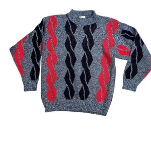 Vintage Cristina’s Made in USA Knit Sweater – Red & Black Geo Pattern – Size M‎
